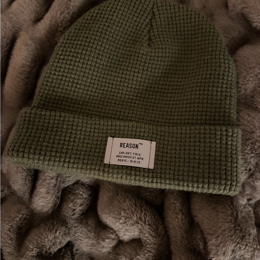 Reason Waffle Knit Green Beanie